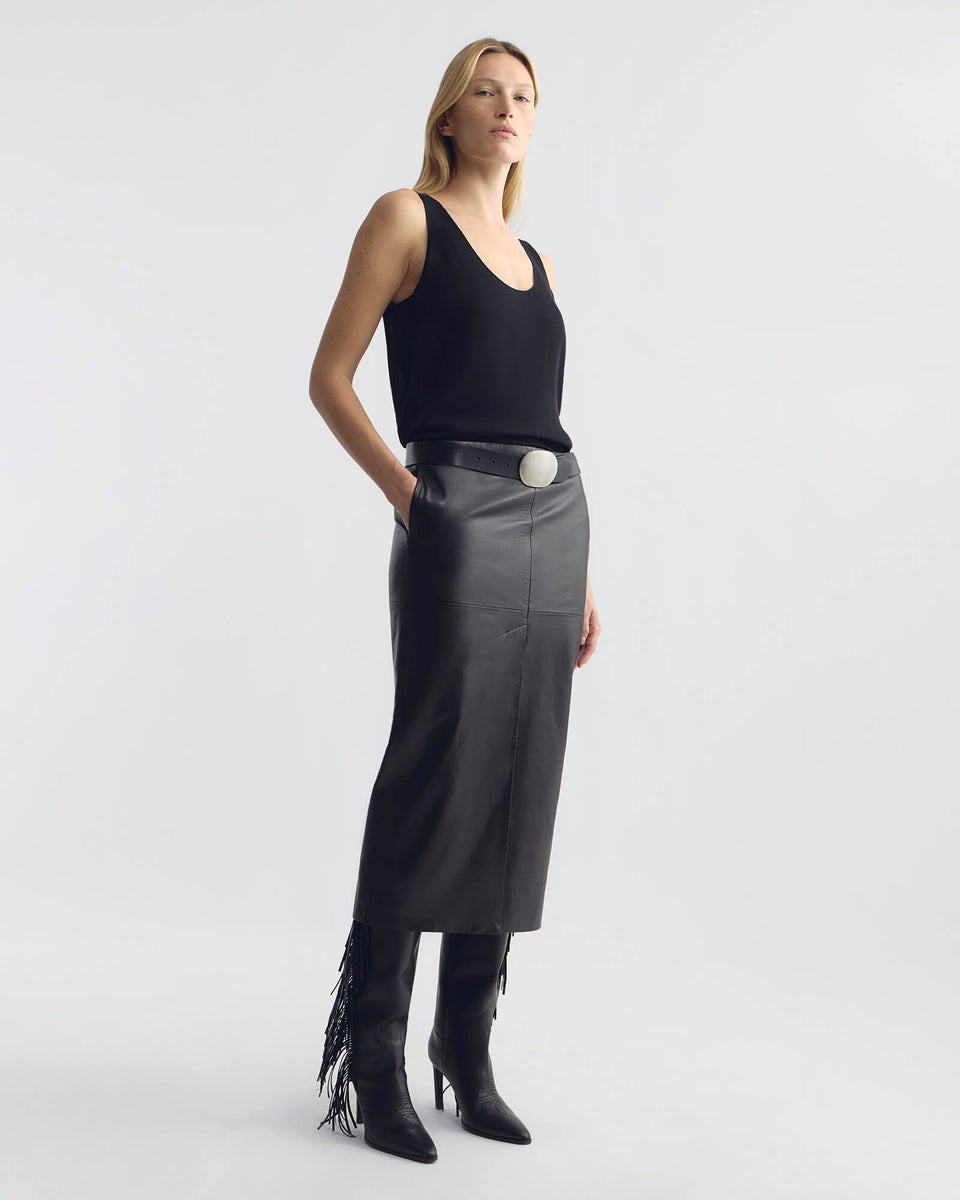 MARIHA LEATHER SKIRT IN BLACK