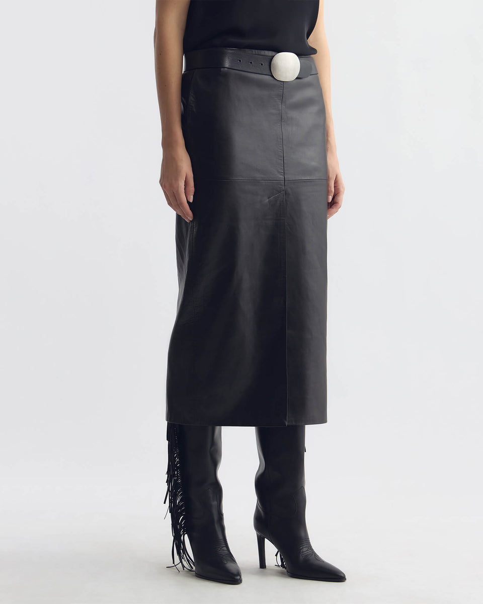 MARIHA LEATHER SKIRT IN BLACK