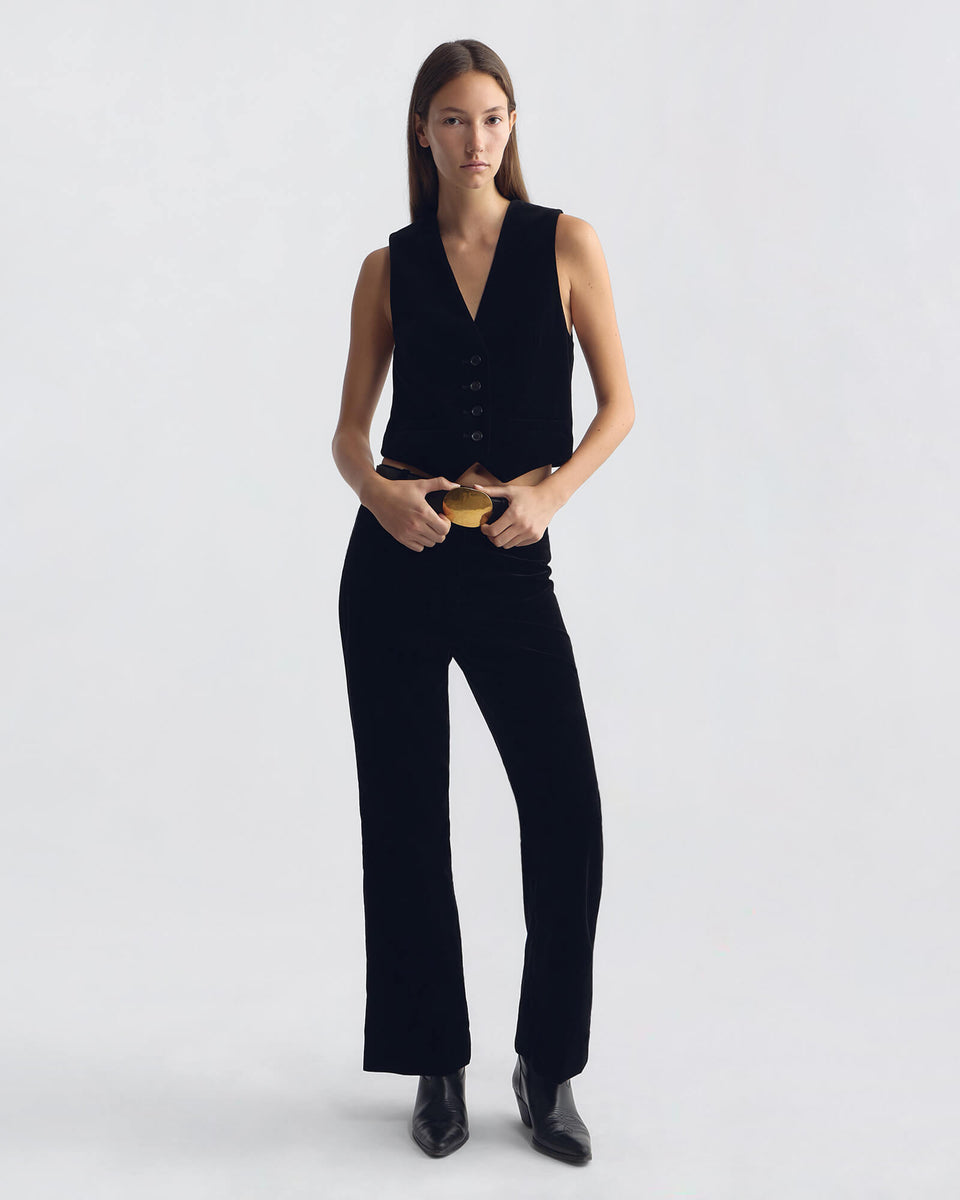 CROPPED CORETTE VELVET PANT IN BLACK