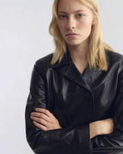 DORIAN LEATHER PEACOAT IN BLACK