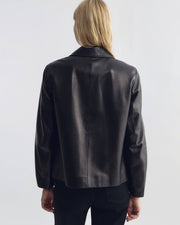 DORIAN LEATHER PEACOAT IN BLACK