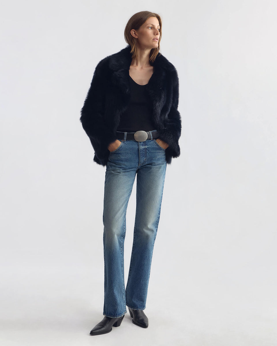 LUCE SHEARLING SHORT COAT IN MIDNIGHT
