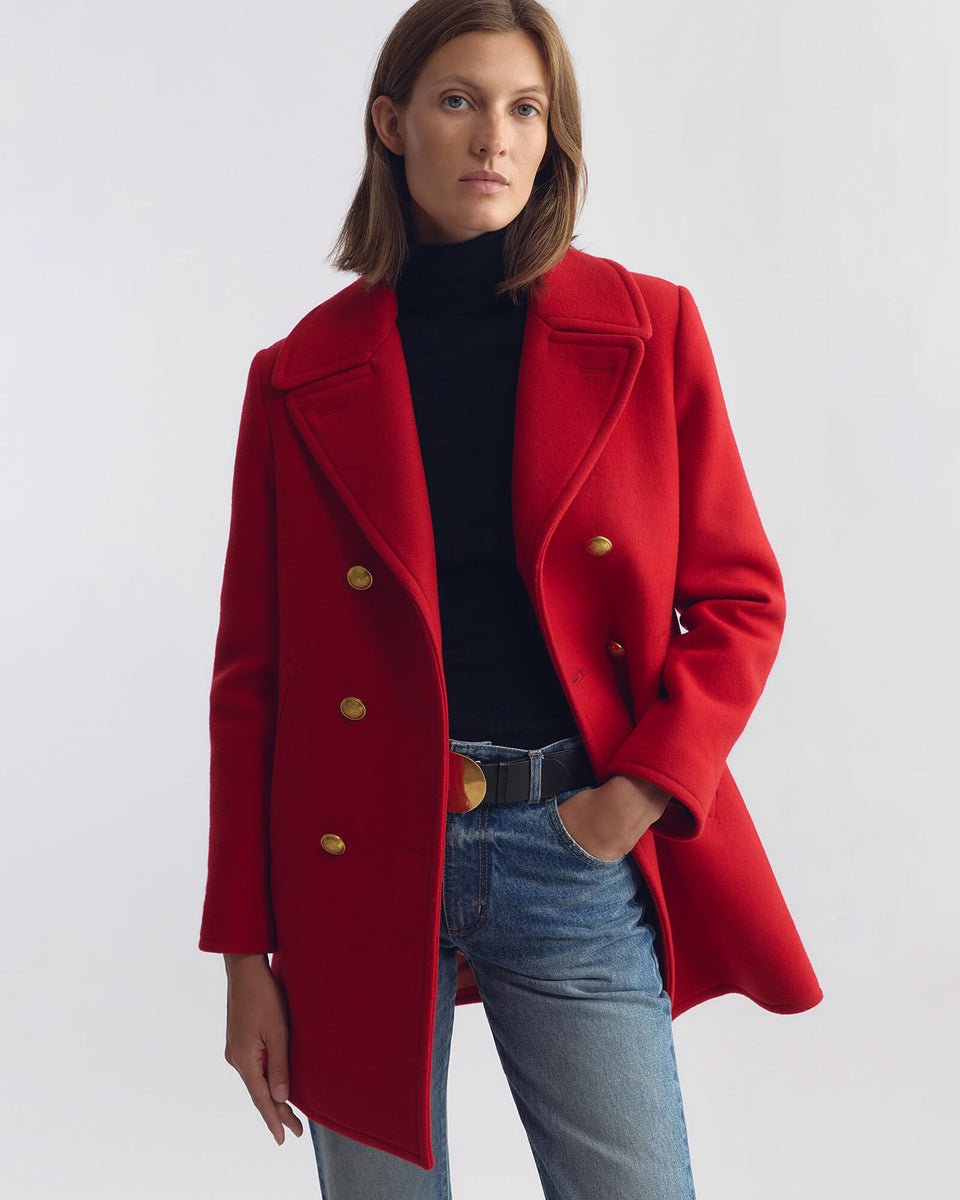 CASH WOOL PEACOAT IN RED