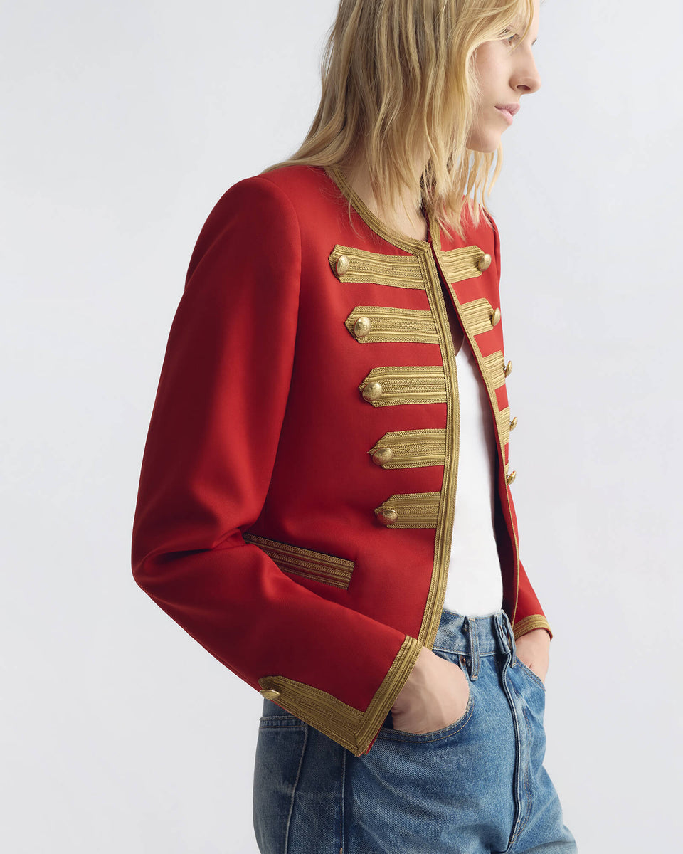 JONI WOOL JACKET IN RED W/ GOLD