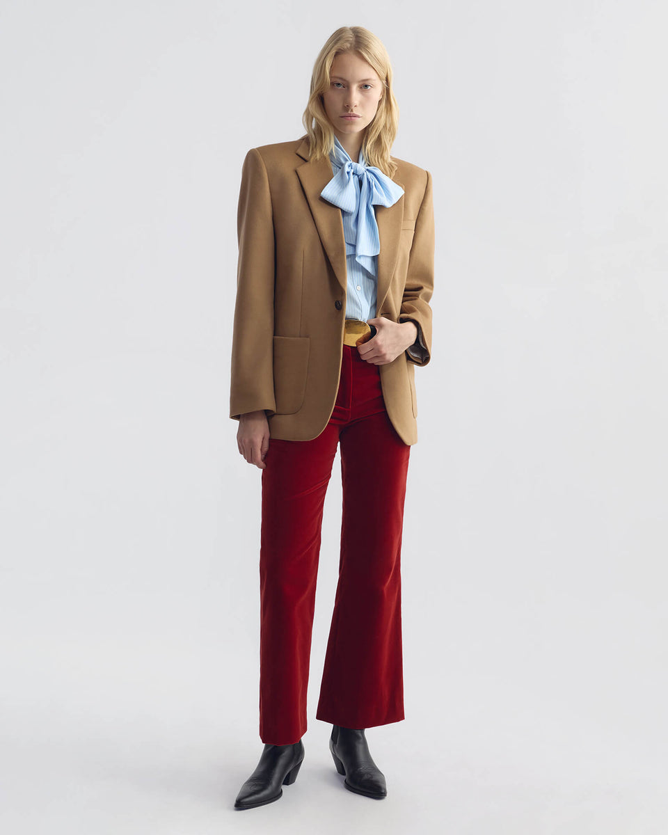 CROPPED CORETTE VELVET PANT IN CRIMSON