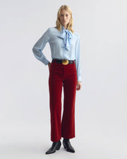 CROPPED CORETTE VELVET PANT IN CRIMSON