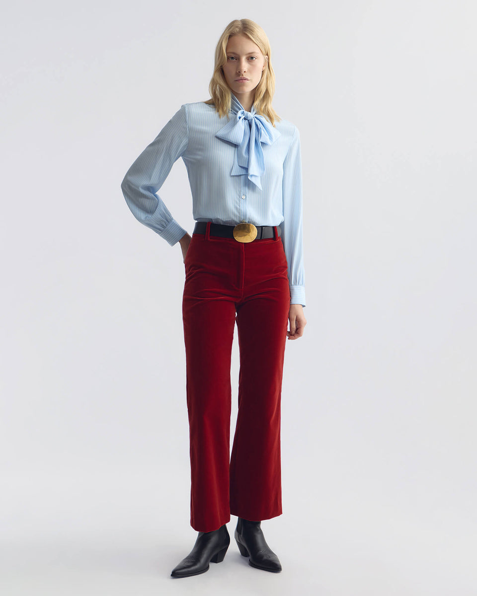 CROPPED CORETTE VELVET PANT IN CRIMSON