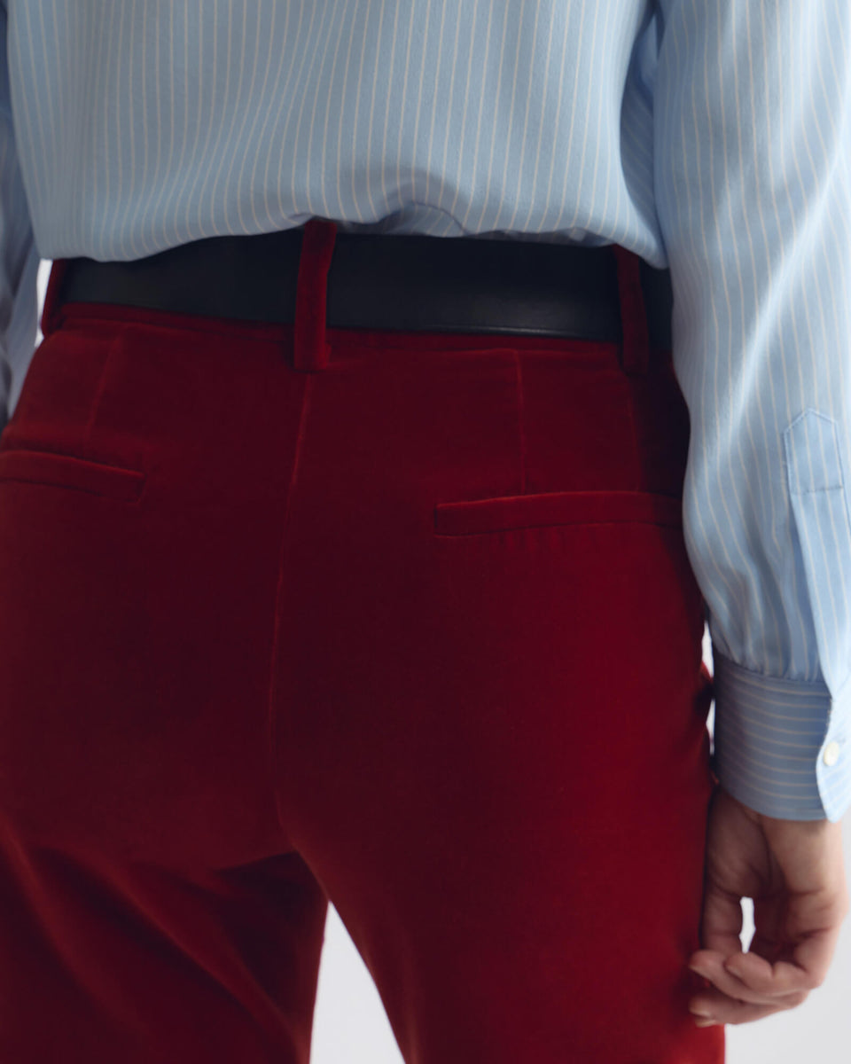 CROPPED CORETTE VELVET PANT IN CRIMSON