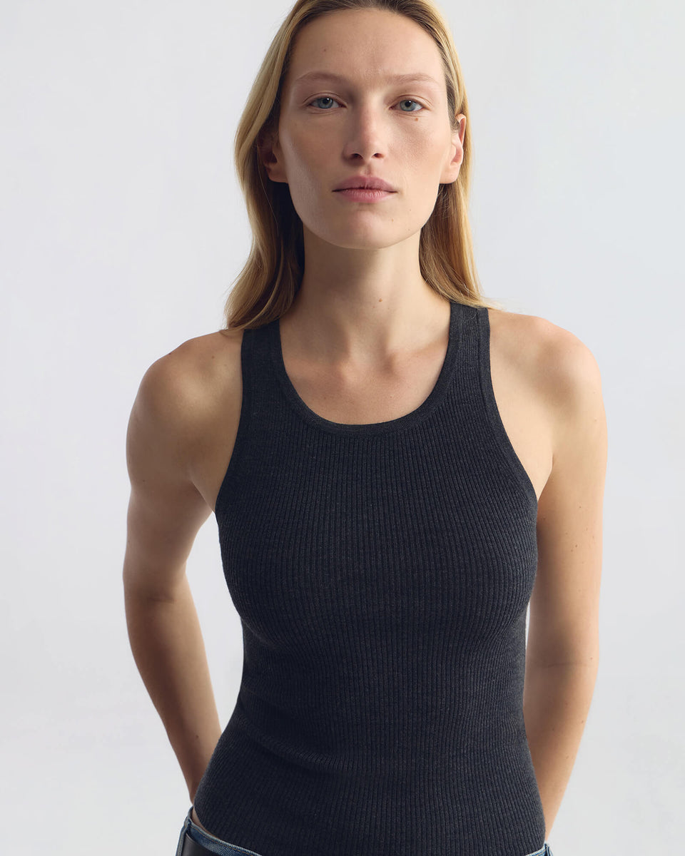LOTTIE WOOL TANK IN DARK CHARCOAL MELANGE