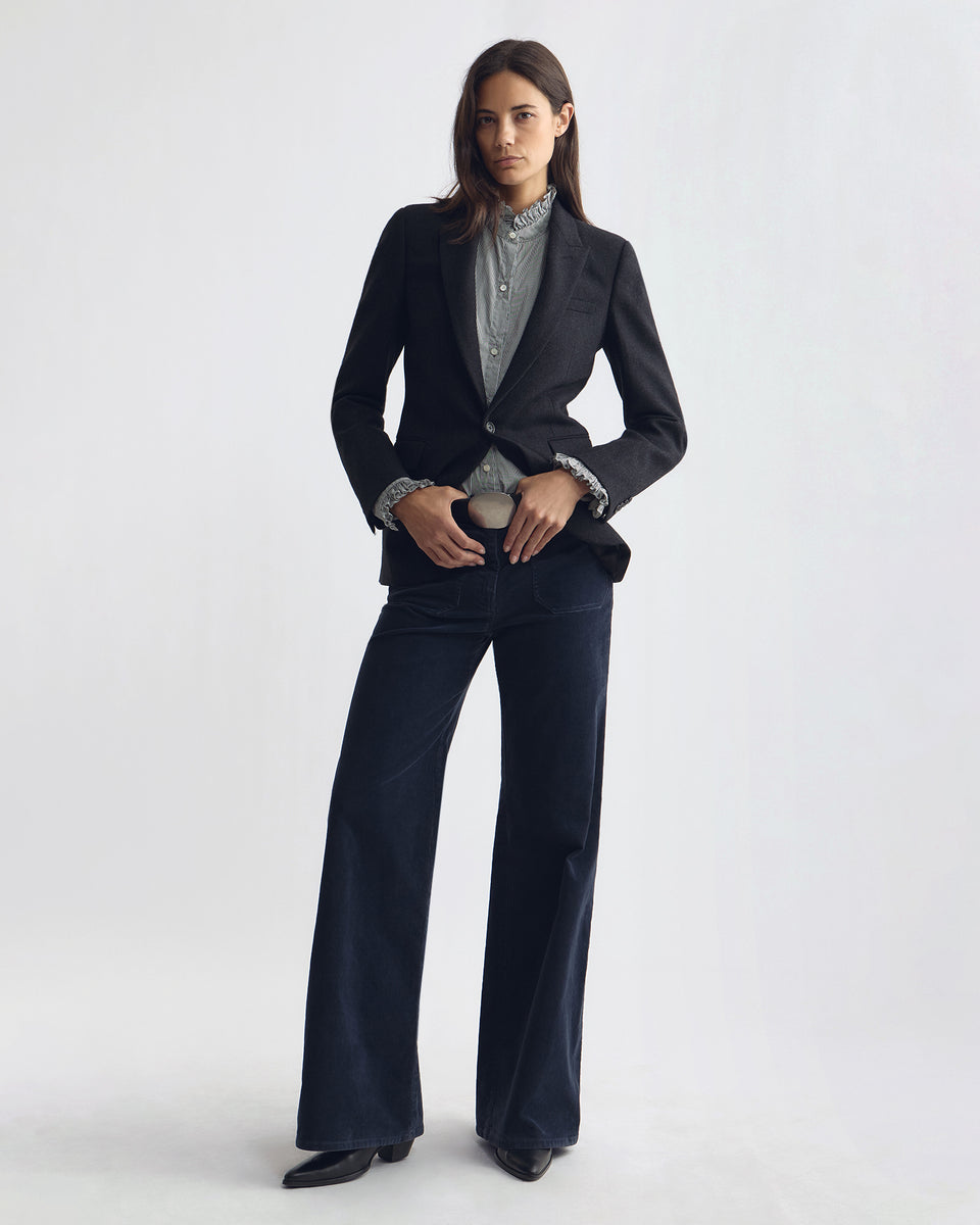 ELIO COTTON SHIRT IN DARK NAVY/WHITE STRIPE