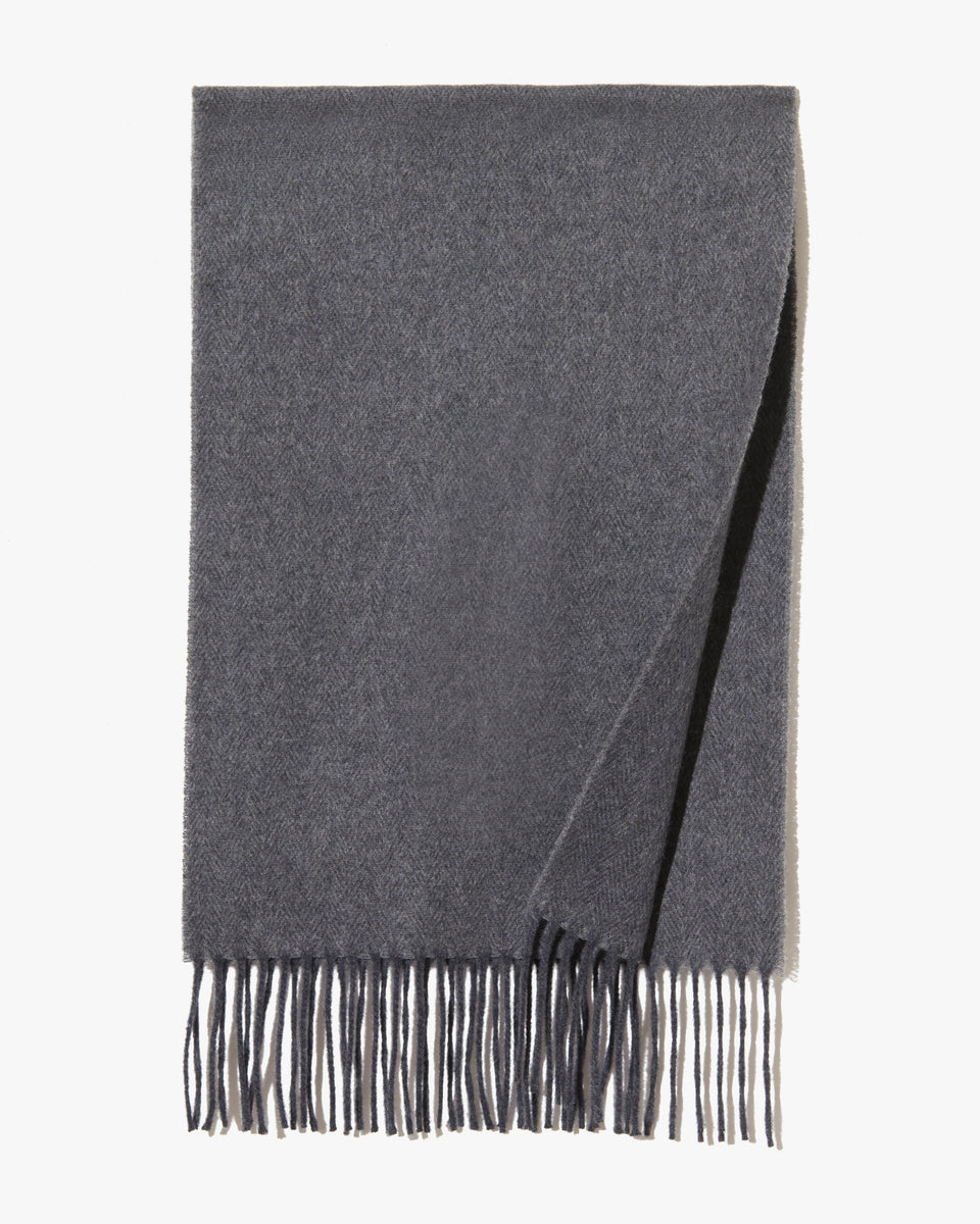 CASHMERE WOVEN SCARF IN DARK CHARCOAL HERRIBONE