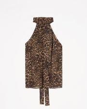 ALLA SILK HALTERNECK TOP IN VINTAGE LEOPARD PRINT
