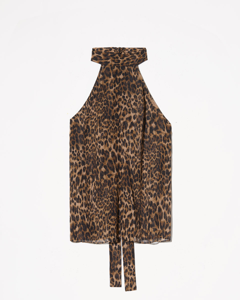 ALLA SILK HALTERNECK TOP IN VINTAGE LEOPARD PRINT
