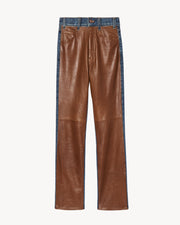 JOAN LEATHER COMBO JEAN IN SIMON WASH W/ COGNAC