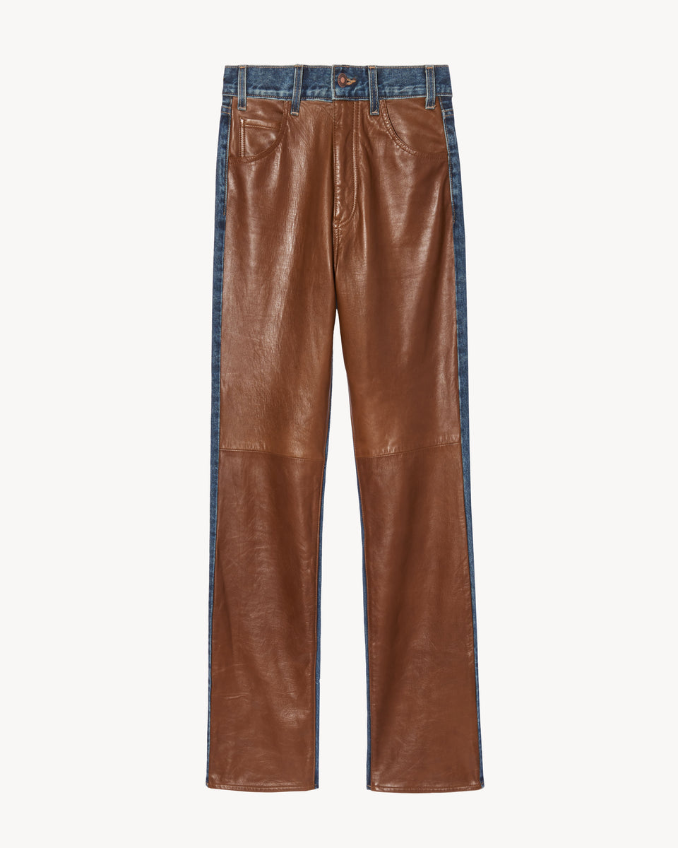 JOAN LEATHER COMBO JEAN IN SIMON WASH W/ COGNAC