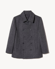 ATLAS PEACOAT IN CHARCOAL HERRINGBONE