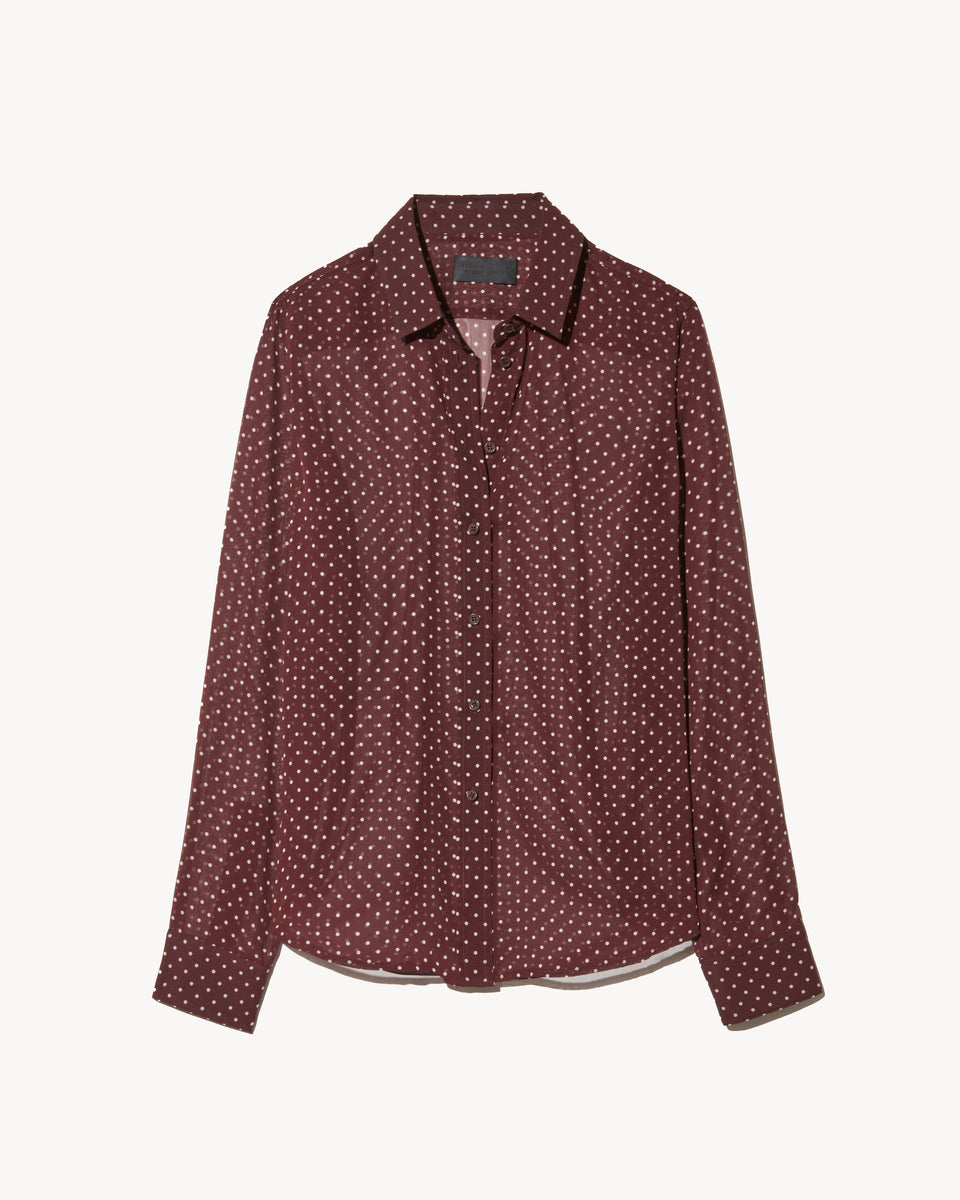 GAIA SILK SHIRT IN BORDEAUX/CREAM DOTS