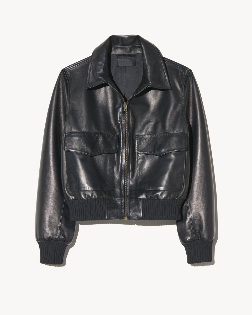 REDLEY LEATHER BOMBER JACKET IN BLACK