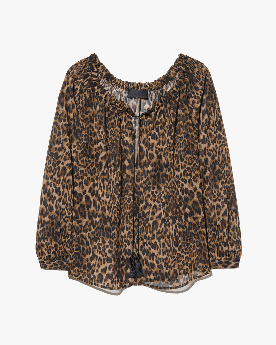CARLEY SILK BLOUSE IN VINTAGE LEOPARD PRINT