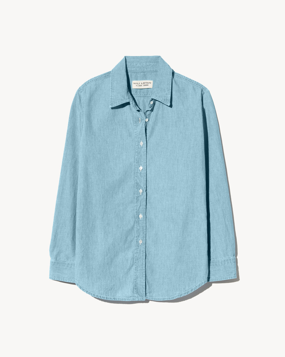 Nili Lotan Women's Monti Denim Shirt Chambray, XS Nili Lotan Women's Monti Denim Shirt Chambray, XS