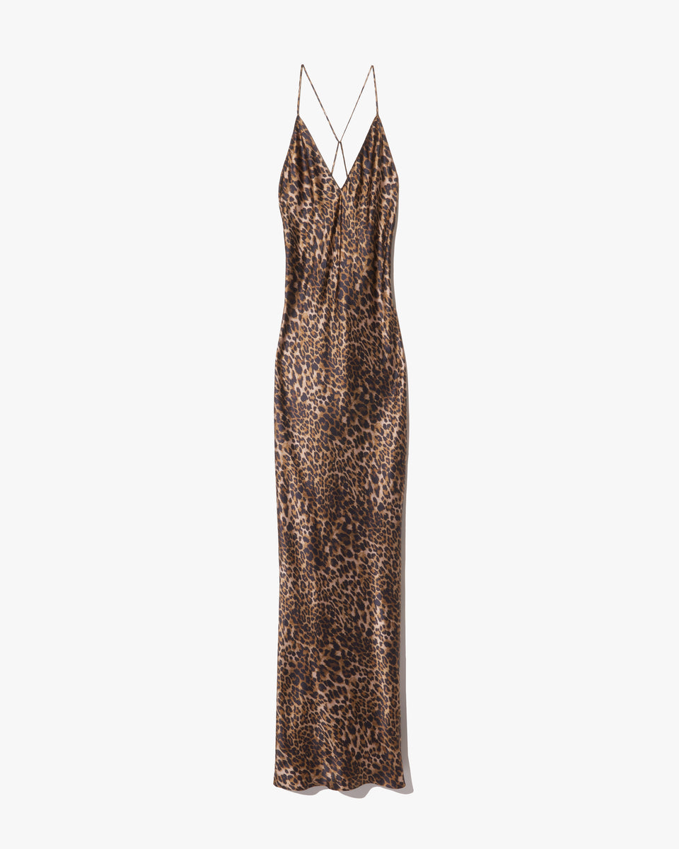 IRA SILK GOWN IN VINTAGE LEOPARD PRINT