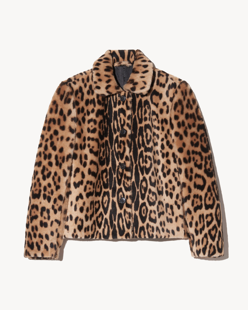 MONTMARTRE SHEARLING CROPPED JACKET IN LEOPARD PRINT