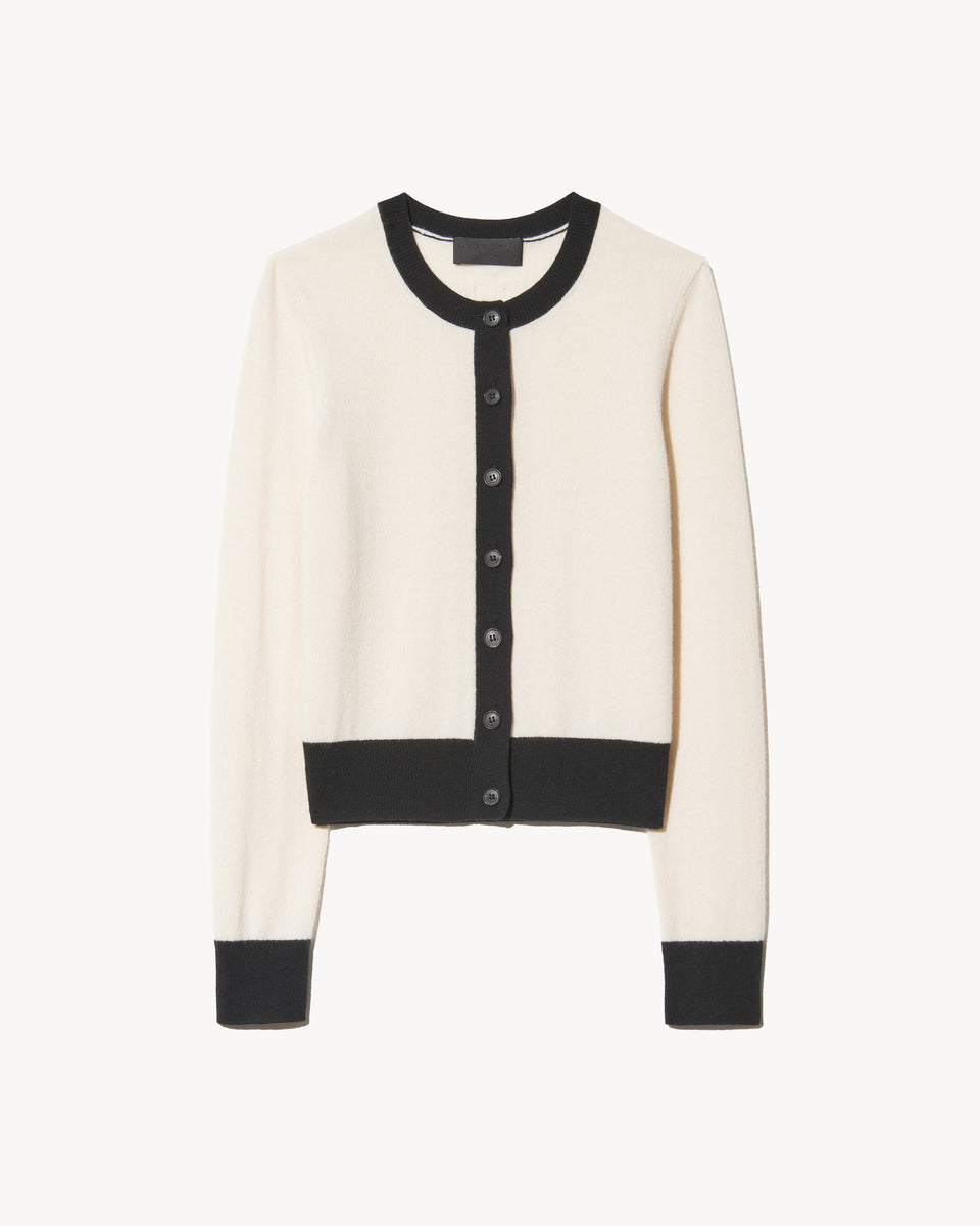 MEADOW CASHMERE CARDIGAN IN IVORY/BLACK