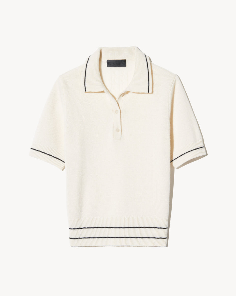 CARLINE CASHMERE POLO IN IVORY/BLACK