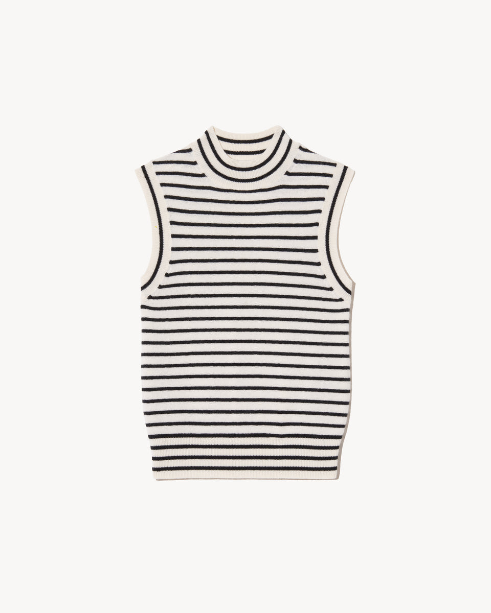 MASHA CASHMERE TANK IN IVORY W/ BLACK STRIPE