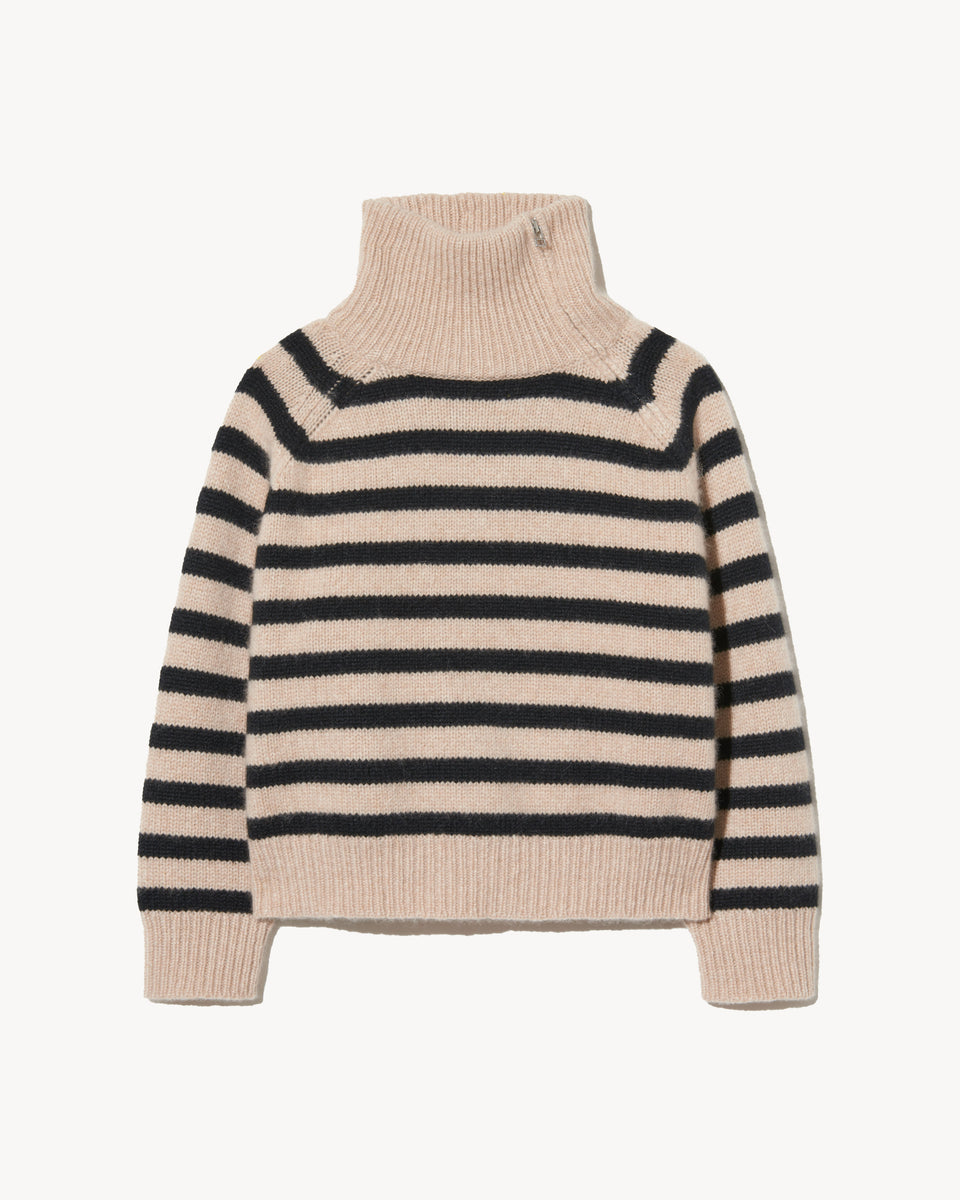 RAELYNN CASHMERE SWEATER IN PARCHMENT/BLACK STRIPE
