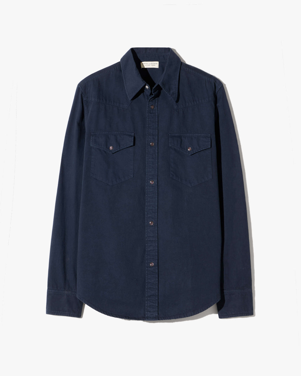 TRAVIS COTTON SHIRT IN MIDNIGHT/IVORY PLAID