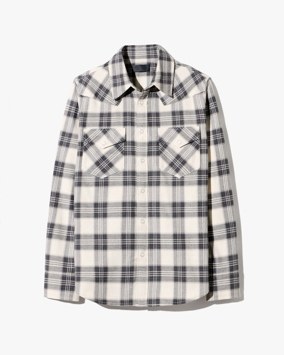 TRAVIS COTTON SHIRT IN IVORY/GREY PLAID