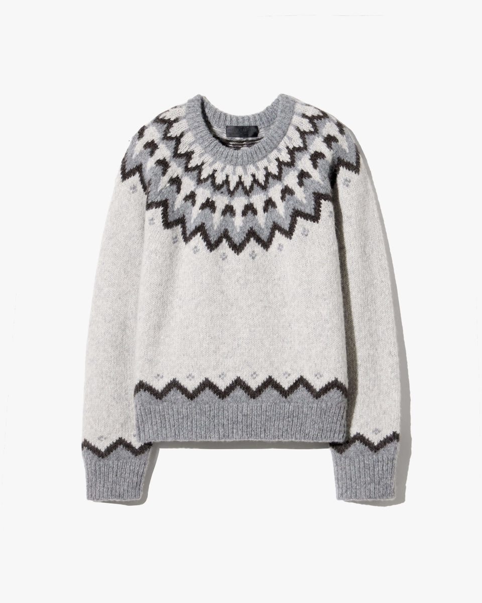 ALAN FAIR ISLE SWEATER IN LIGHT GREY FAIR ISLE
