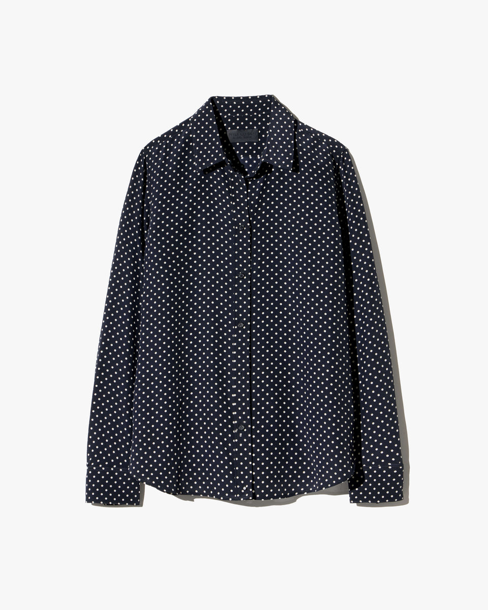 GAIA SILK SHIRT IN OBSIDIAN / IVORY POLKA DOT
