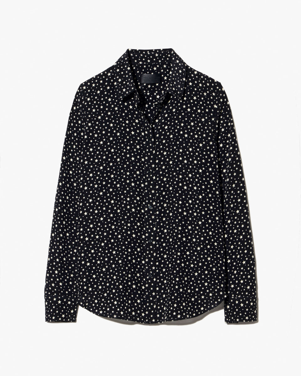 GAIA SILK SHIRT IN BLACK/IVORY STAR