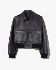 REDLEY LEATHER BOMBER JACKET IN DISTRESSED BLACK
