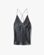 EMILE SILK CAMI TOP IN BLACK/IVORY STAR
