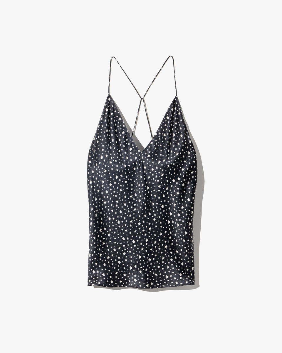 EMILE SILK CAMI TOP IN BLACK/IVORY STAR