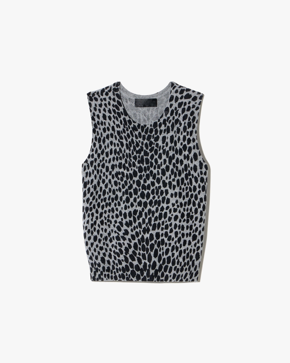 NESSA SWEATER TANK IN PEBBLE GREY HEATHER/BLACK CHEETAH