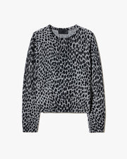 LAEVIN CASHMERE SWEATER IN PEBBLE GREY HEATHER/BLACK CHEETAH