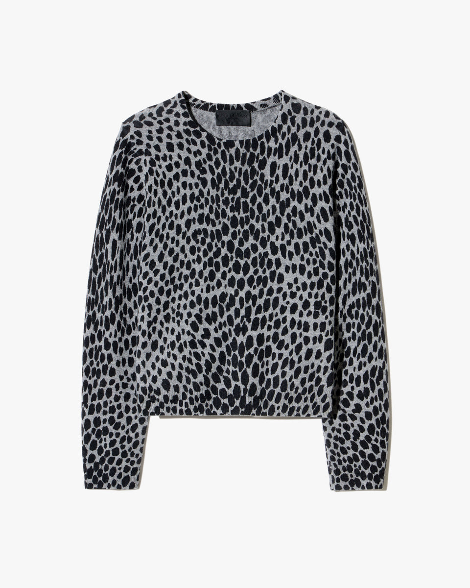 LAEVIN CASHMERE SWEATER IN PEBBLE GREY HEATHER/BLACK CHEETAH