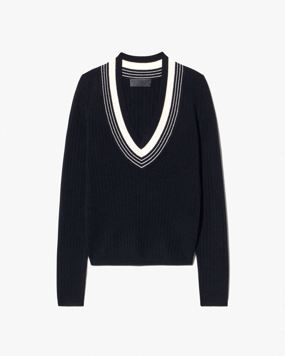 AZIEL CASHMERE SWEATER IN BLACK/IVORY