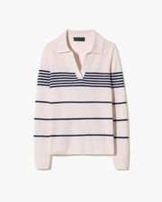 LUCILLE STRIPE CASHMERE POLO IN IVORY/NAVY STRIPE