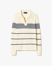 LUCILLE STRIPE CASHMERE POLO IN IVORY/NAVY STRIPE