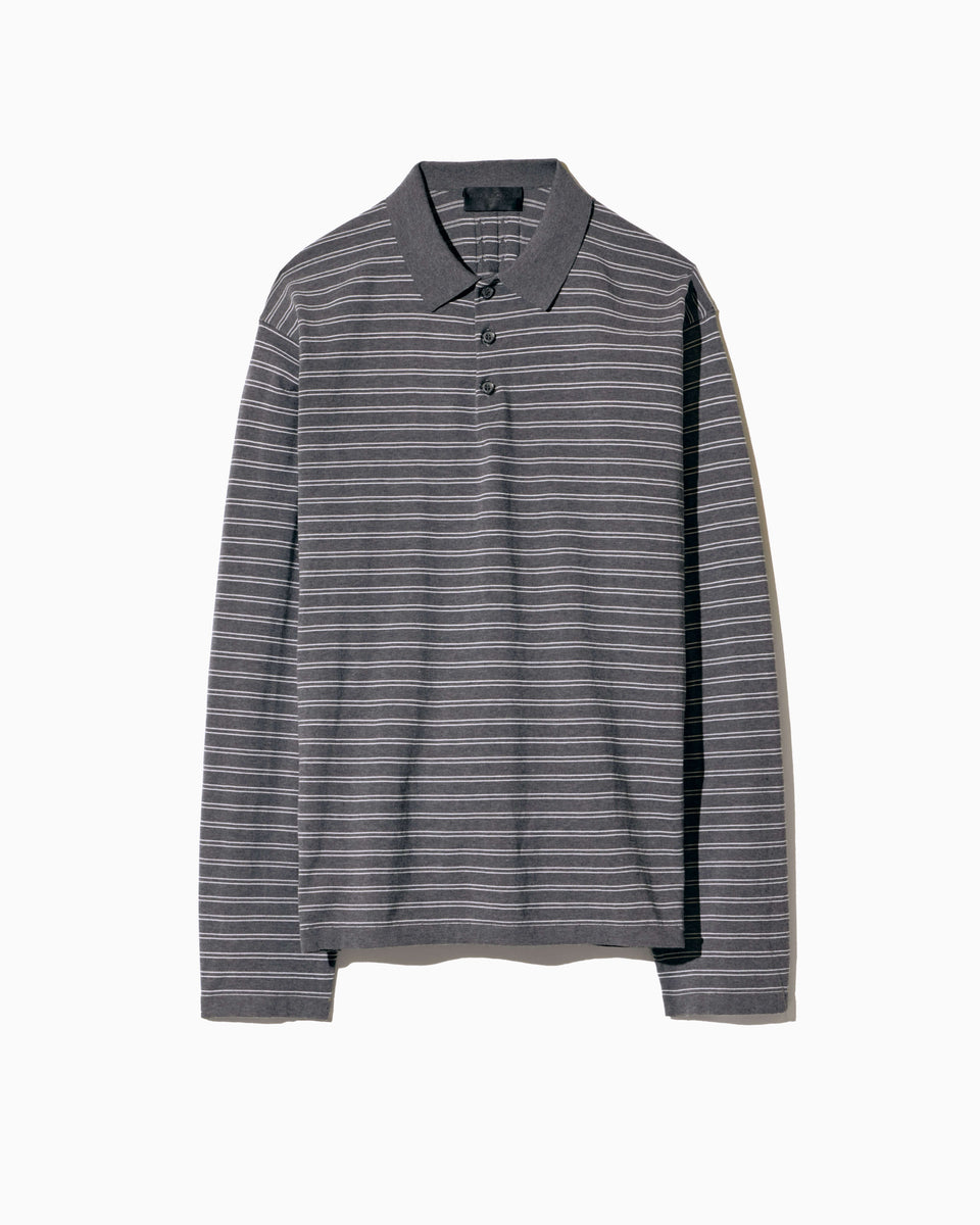 FOLEY STRIPE POLO IN CHARCOAL/IVORY STRIPE