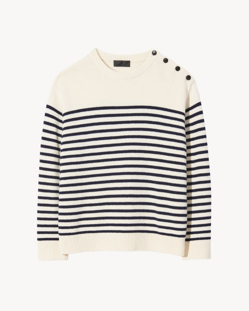 MARTEN SWEATER IN IVORY/DARK NAVY STRIPE