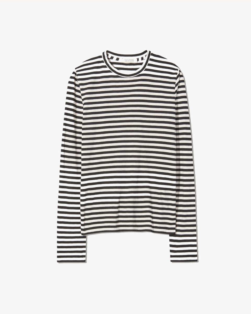 SUSANA LONG SLEEVE TEE IN BLACK/IVORY STRIPE
