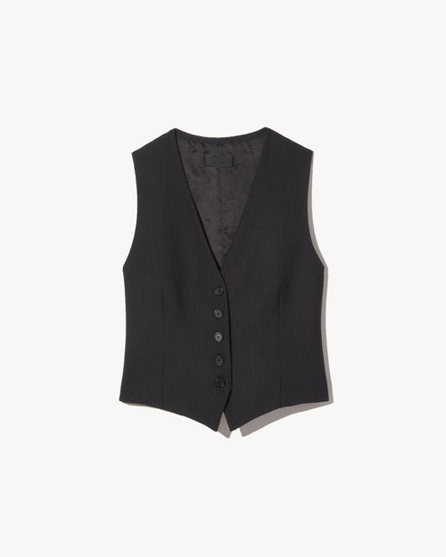 ANGELINA VEST IN BLACK PINSTRIPE