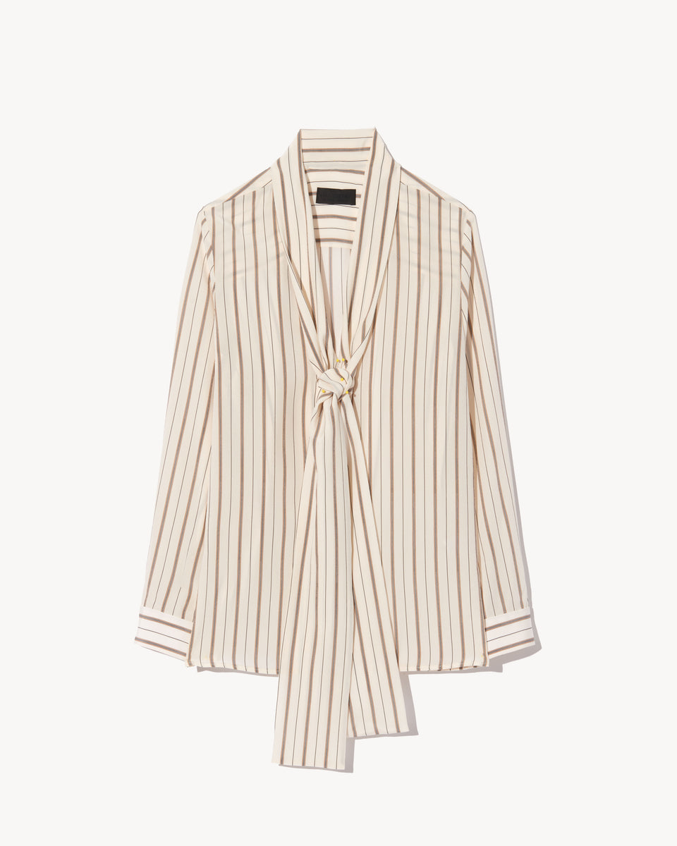 ANGELIQUE SILK BLOUSE IN BRANDY STRIPES