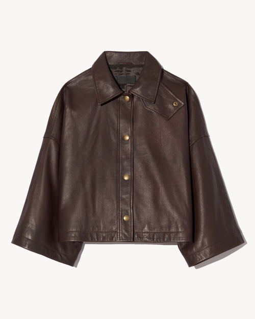 INES LEATHER JACKET IN DARK BROWN